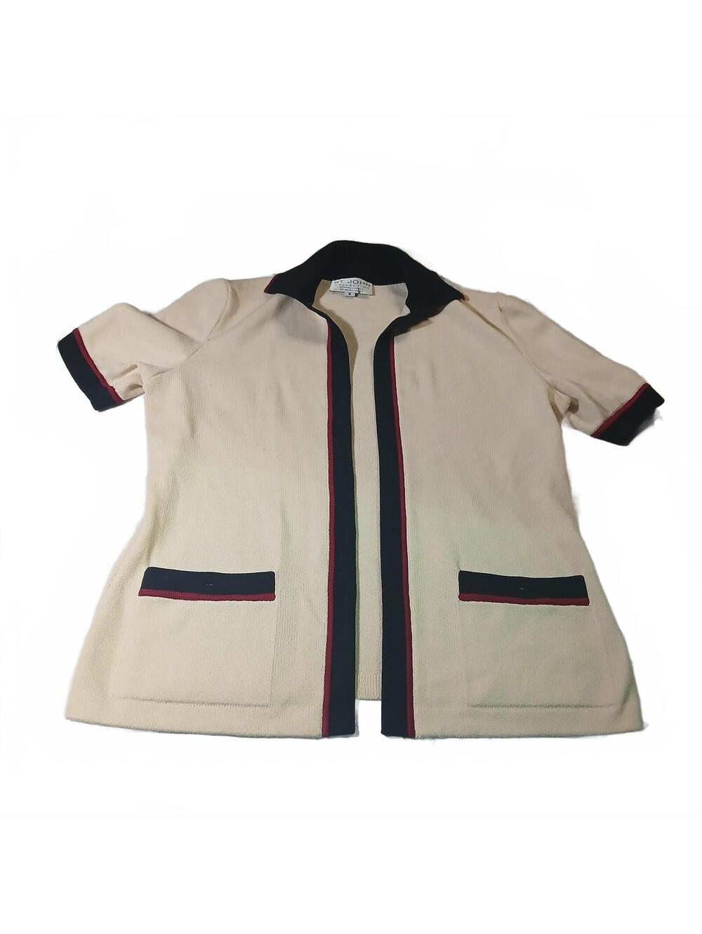 Vintage St John Collection Cream Knit Short Sleeve Cardigan Jacket Women Vintage
